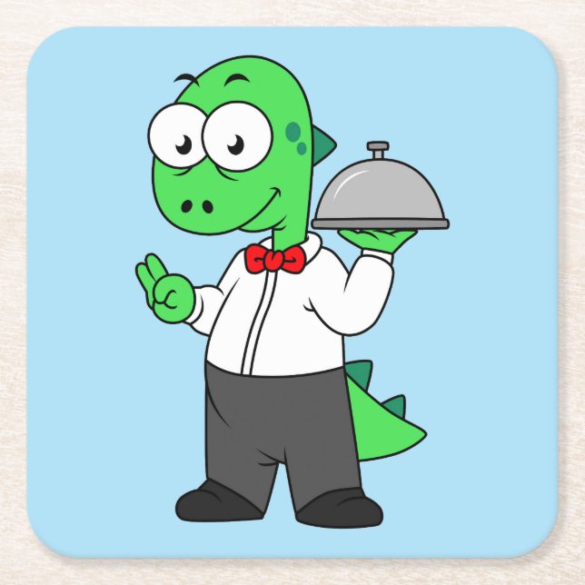 Dessous-de-verre Carré En Papier Illustration D'Un Gardien Alimentaire Tyrannosauru (Devant)