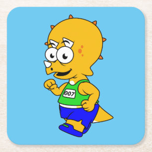 Dessous-de-verre Carré En Papier Illustration D'Un Tricératops Runner.