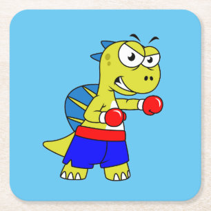 Dessous-de-verre Carré En Papier Illustration D'Une Boxe De Spinosaurus.