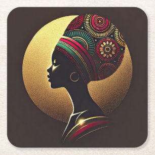 Dessous-de-verre Carré En Papier Illustration élégante d'un portrait de femme afric