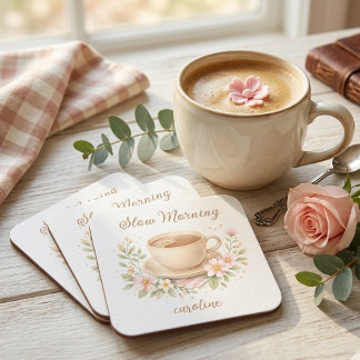 Dessous-de-verre Carré En Papier Illustration florale et café à l'aquarelle cosy