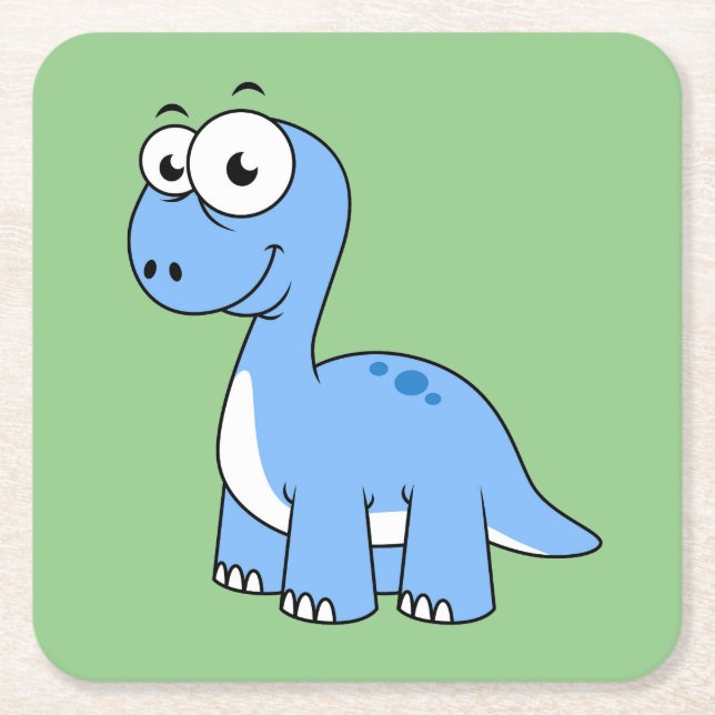 Dessous-de-verre Carré En Papier Illustration Mignonne D'Un Brontosaurus. (Devant)