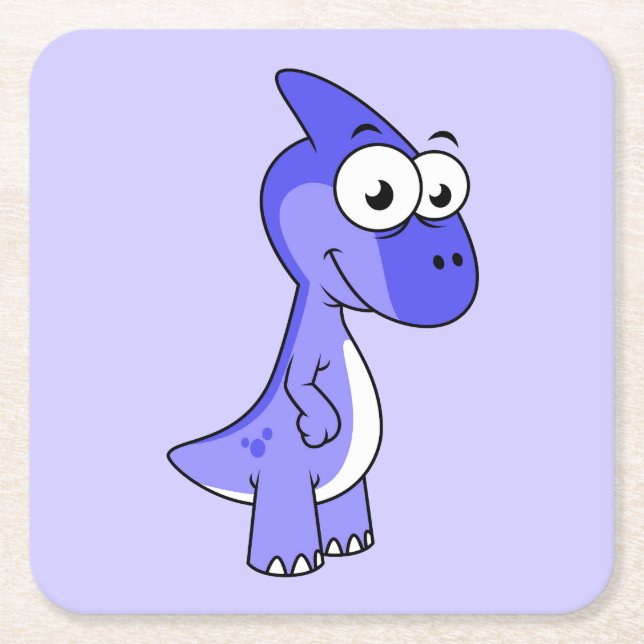 Dessous-de-verre Carré En Papier Illustration Mignonne D'Un Parasaurolophus Dinosau (Devant)