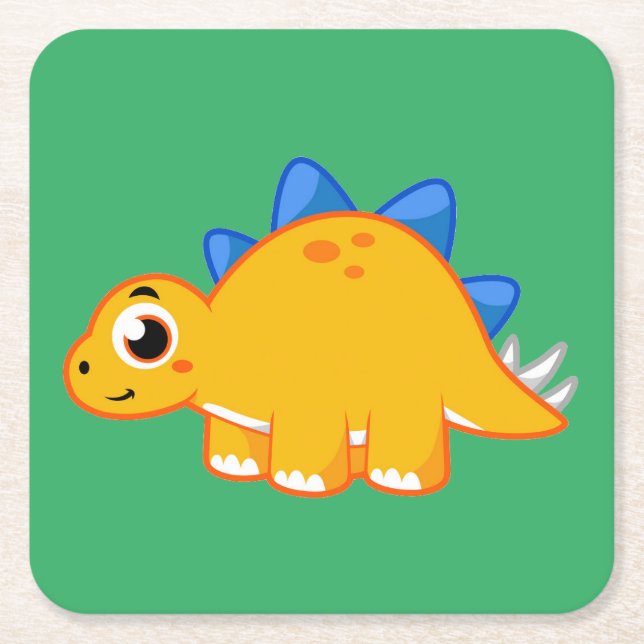 Dessous-de-verre Carré En Papier Illustration Mignonne D'Un Stegosaurus. (Devant)