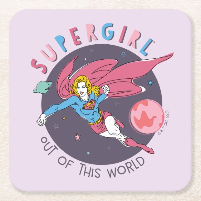 Dessous-de-verre Carré En Papier Illustration Supergirl volant vers le haut (Devant)