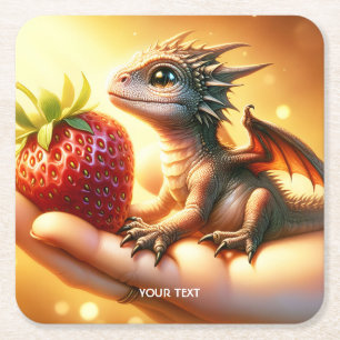 Dessous-de-verre Carré En Papier Imaginaire Bébé mignon Dragon fraise