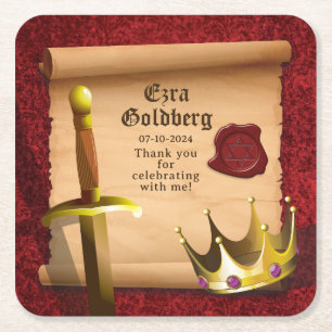 Dessous-de-verre Carré En Papier Imaginaire Couronne Épée Chevalier Médiéval Bar Mi