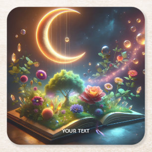 Dessous-de-verre Carré En Papier Imaginaire Cute Moon Garden Book