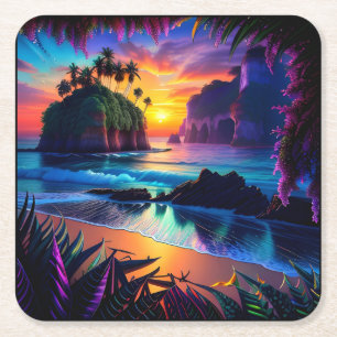 Dessous-de-verre Carré En Papier Imaginaire Tropical Beach Trois
