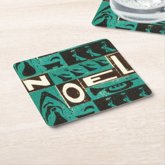 Dessous-de-verre Carré En Papier Impression bloc vert Noel (Incliné)