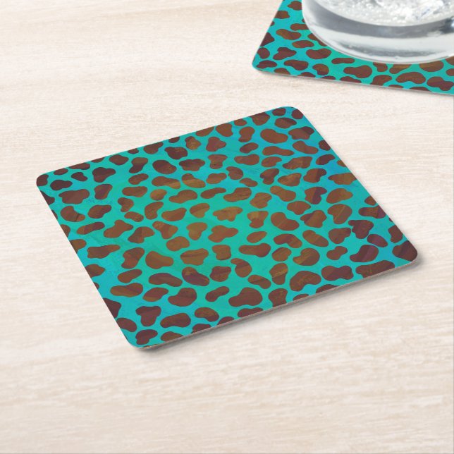 Dessous-de-verre Carré En Papier Impression Brown et Turquoise dalmate (Incliné)