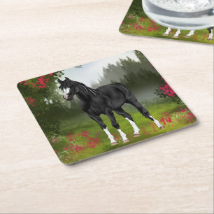 Dessous-de-verre Carré En Papier Impression de cheval arabe noir