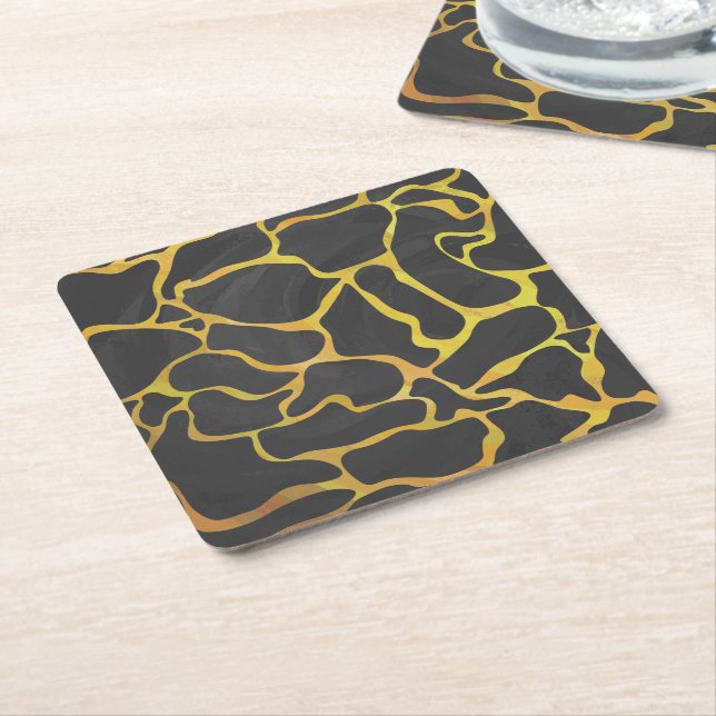 Dessous-de-verre Carré En Papier Impression Giraffe noir et jaune (Incliné)