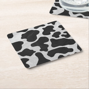 Dessous-de-verre Carré En Papier Impression noire et blanche de vache