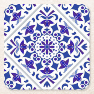 Dessous-de-verre Carré En Papier Indigo Azulejos Portugais Carrelage bleu et blanc
