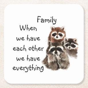 Dessous-de-verre Carré En Papier Inspirational Family Quote Fun Raccoon Animaux Sto