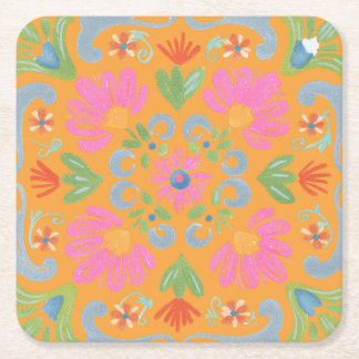 Dessous-de-verre Carré En Papier Intricate Detailed Vibrant Floral Summer