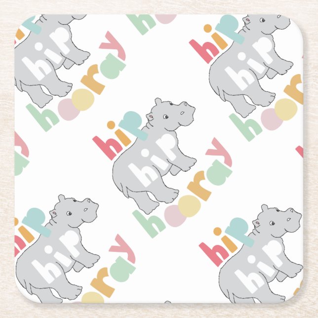 Dessous-de-verre Carré En Papier ip Hip Hip Houray Gris Hippo Dessin mignon Animal  (Devant)