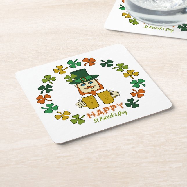 Dessous-de-verre Carré En Papier Irish Leprechaun, Saint Patrick's Day (Incliné)