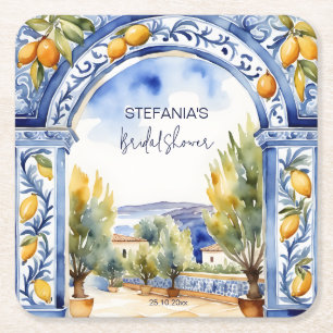 Dessous-de-verre Carré En Papier Italien Bleu carreaux arc citrons nuptiale douche
