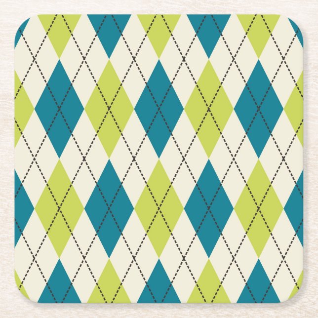 Dessous-de-verre Carré En Papier Jacquard Bleu Et Vert (Devant)
