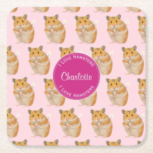 Dessous-de-verre Carré En Papier J'aime Hamsters Motif Hamster Rose