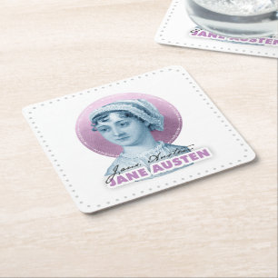 Dessous-de-verre Carré En Papier Jane Austen Portrait et signature rose