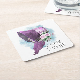 Dessous-de-verre Carré En Papier Jane Eyre Bonnet Fleurs violettes et bleues