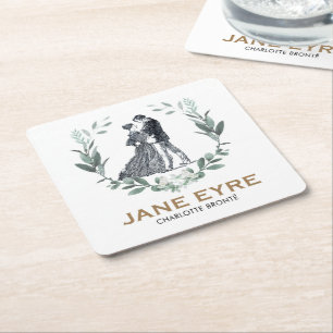 Dessous-de-verre Carré En Papier Jane Eyre et Edward Rochester avec Wreath