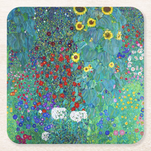 Dessous-de-verre Carré En Papier Jardin agricole avec tournesols, Gustav Klimt (Devant)