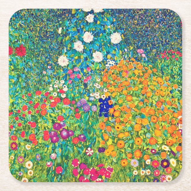 Dessous-de-verre Carré En Papier Jardin aux fleurs, Gustav Klimt (Devant)