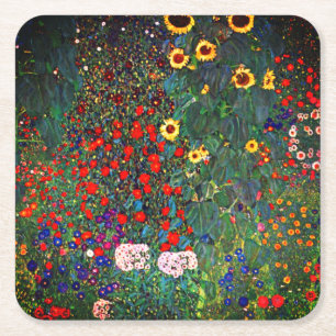 Dessous-de-verre Carré En Papier Jardin aux fleurs Gustav Klimt