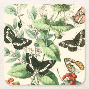 Dessous-de-verre Carré En Papier Jardin des papillons et des fleurs