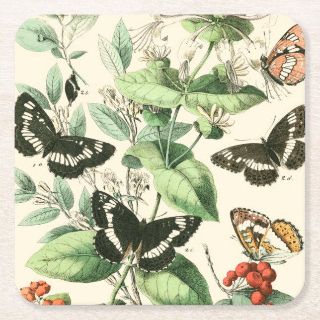 Dessous-de-verre Carré En Papier Jardin des papillons et des fleurs (Devant)