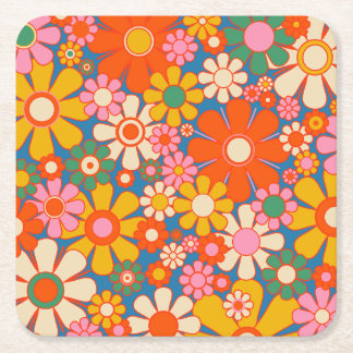 Dessous-de-verre Carré En Papier Jardin rétro coloré 60s les années 70 motif floral