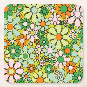 Dessous-de-verre Carré En Papier Jardin rétro super des années 60 les années 70 mod