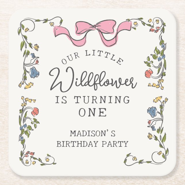 Dessous-de-verre Carré En Papier Jardin Whimsical Doodle Floral Anniversaire (Devant)