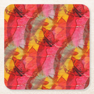 Dessous-de-verre Carré En Papier Jaune rouge d'art d'aquarelle