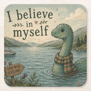 Dessous-de-verre Carré En Papier Je crois en moi-même Loch Ness Monster fantaisiste