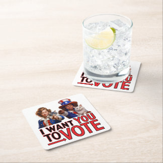 Dessous-de-verre Carré En Papier JE VEUX QUE VOUS VOTIEZ (Mesdames au chat)