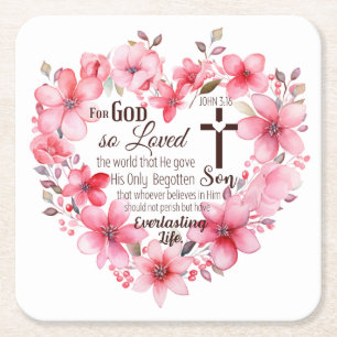 Dessous-de-verre Carré En Papier Jean 3:16 Verse de la Bible du Coeur Floral