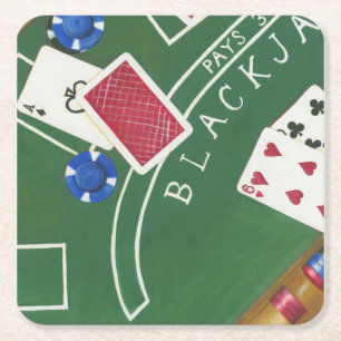 Dessous-de-verre Carré En Papier Jeu de Blackjack avec chips par Chariklia Zarris