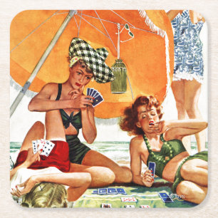 Dessous-de-verre Carré En Papier Jeu de carte à la plage par Alex Ross