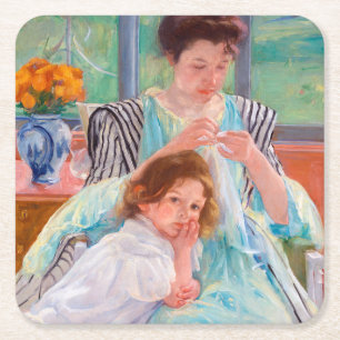 Dessous-de-verre Carré En Papier Jeune mère coudre, Mary Cassatt