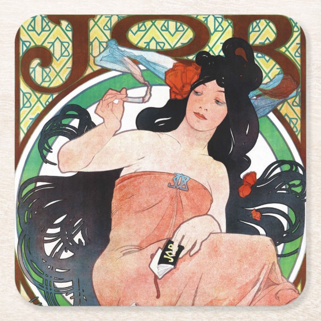 Dessous-de-verre Carré En Papier JOB, Mucha (Devant)