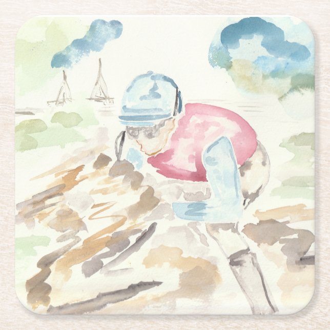 Dessous-de-verre Carré En Papier Jockey sur cheval (Devant)
