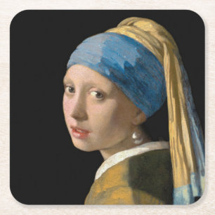 Dessous-de-verre Carré En Papier Johannes Vermeer - Fille avec une oreille perle
