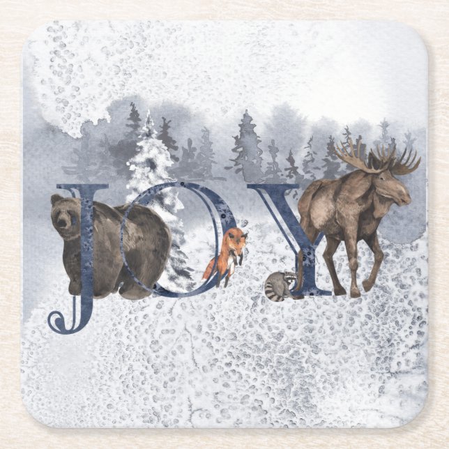 Dessous-de-verre Carré En Papier Joie Woodland Animal Vacances neige hiver (Devant)