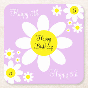 Dessous-de-verre Carré En Papier Joli Anniversaire 5 Ans Fleurs Violettes et Blanch