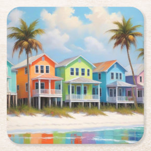Dessous-de-verre Carré En Papier Joli Beach Maisons Dessous de verre en papier